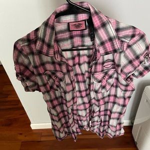 Harley Davidson short sleeve plaid button up shirt